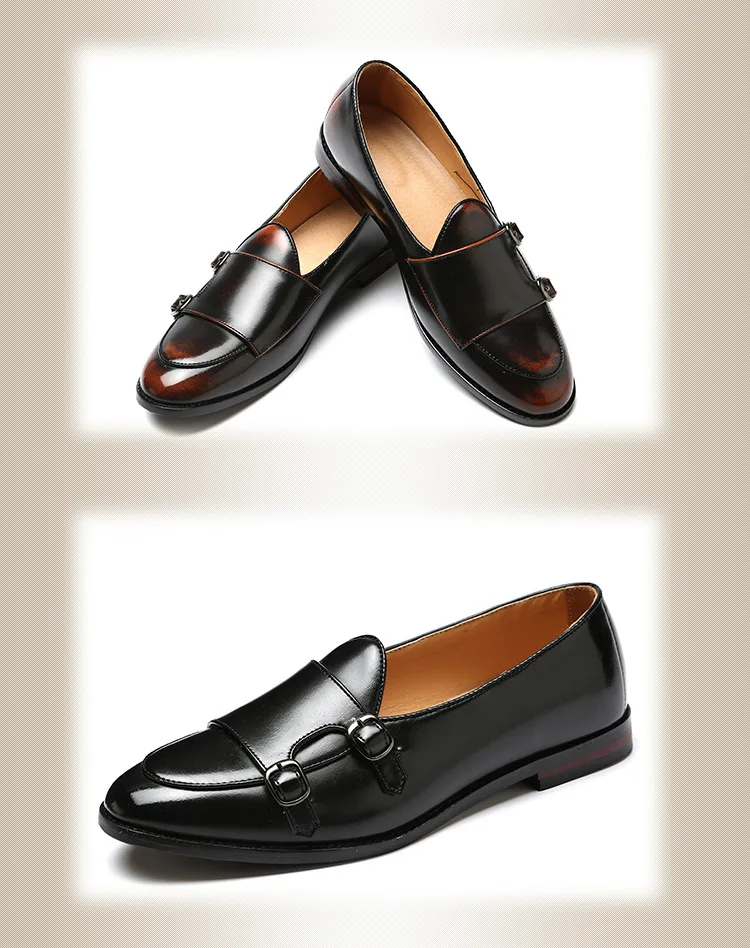 Men PU Leather Loafers Metal Buckle Pointed Toe Shoes Retro Luxury Shoes Men Party Dress Formal Wedding Shoes Zapatos De Hombre