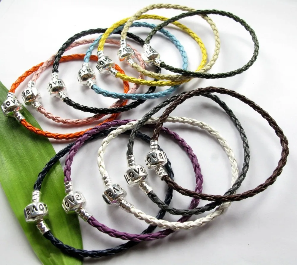 

Wholesale Mixed Color 10PCS 3mm Braid Leather Charm Bracelets S36847