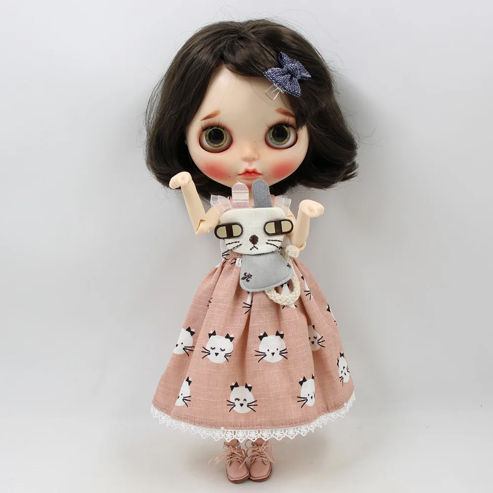 Blyth 1/6 платье куклы со шпилькой розовый и зеленый Милая одежда прекрасный кот шаблон Девушка суставное тело bjd игрушка