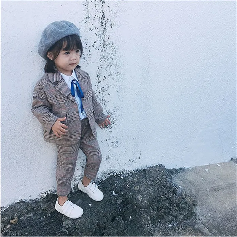 Новинка 2019 строгий костюм для девочек смокинги детей весенне-зимний клетчатый