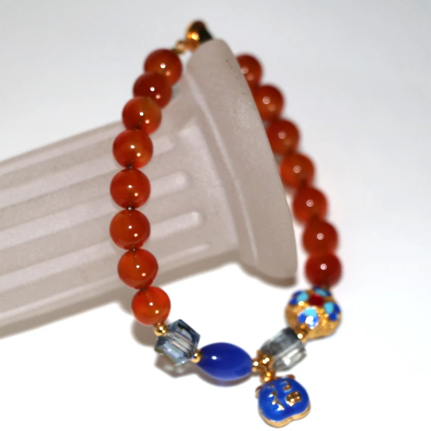 Top quality 8mm natural red stone carnelian onyx agat round beads bracelets women cloisonne hot sale jewelry 7.5inch B2954 | Украшения и