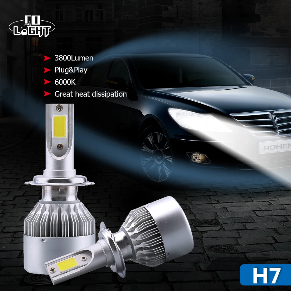 Colight LED H7 Фары для автомобиля обломок СИД лампочки 36 Вт 7600lm 6000 К авто фары 12 В 24