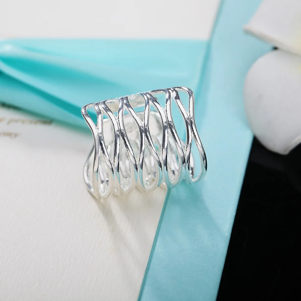 Женское и мужское большое кольцо серебряное Открытое вечерние украшения в