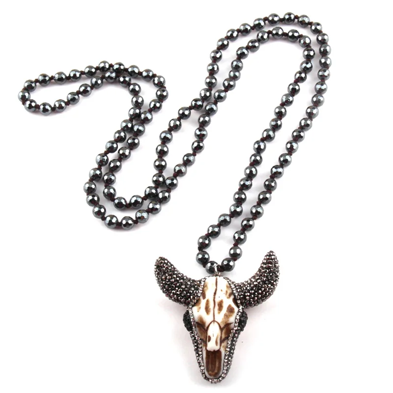 MOODPC модный Ограненный гематит камень ручной работы кристалл мощеная голова быка