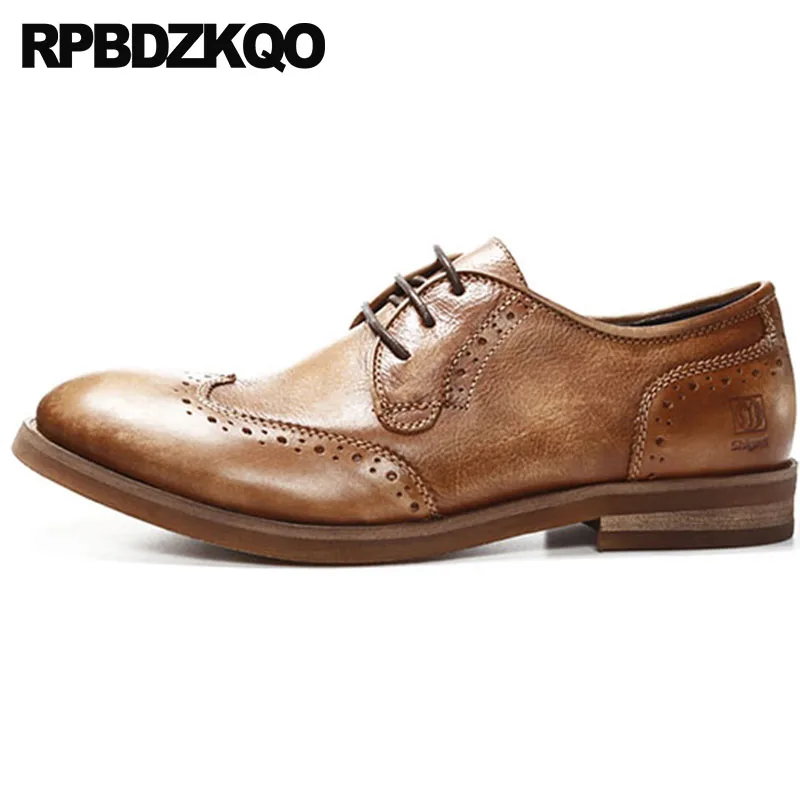 Retro Dress Black Party British Style Italy Brogue Real Leather Men Brush Oxfords Wingtip European Custom Handmade Shoes Italian | Обувь