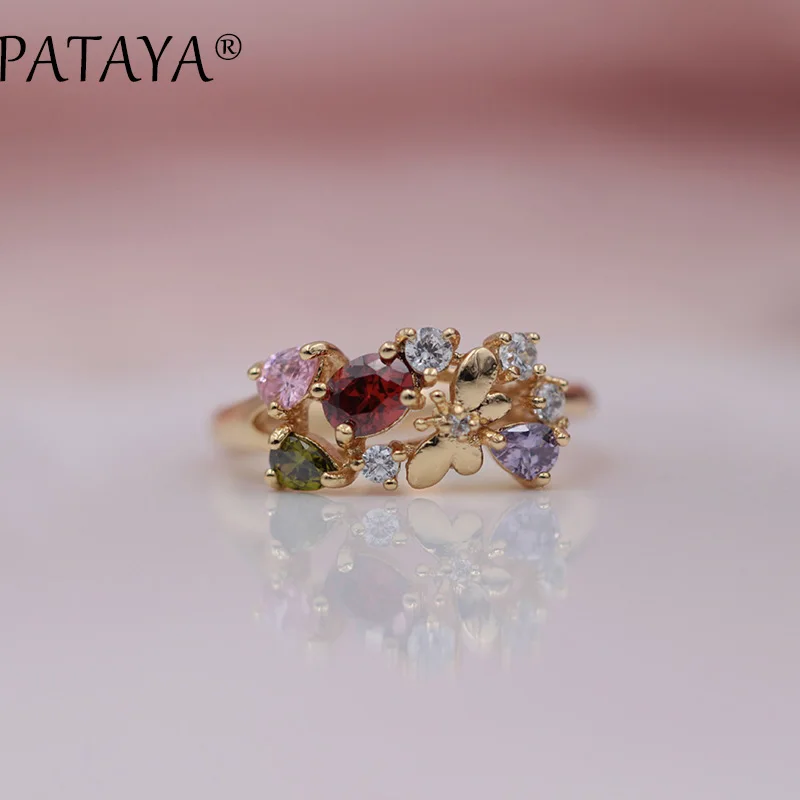 Женское кольцо из розового золота PATAYA разноцветное натурального циркония 585
