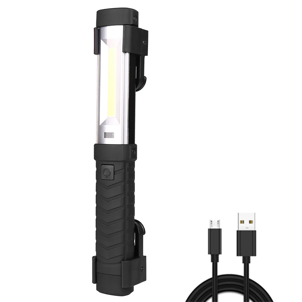 With USB Cable Магнитный светодиодный светильник-вспышка перезаряжаемый через USB фонарь COB+ светодиодный светильник для работы с подвесным крючком портативный светильник для ремонта - Испускаемый цвет: With USB Cable