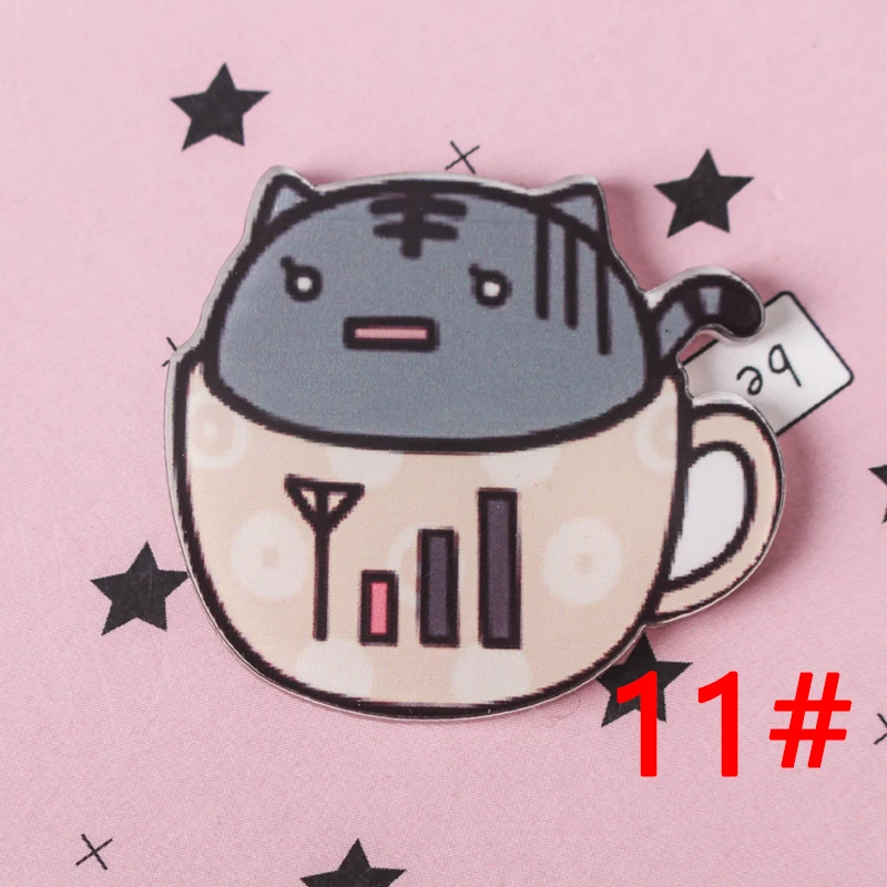Комплект из 1 предмета В чашка в виде кошки мультфильма значков на булавке Kawaii