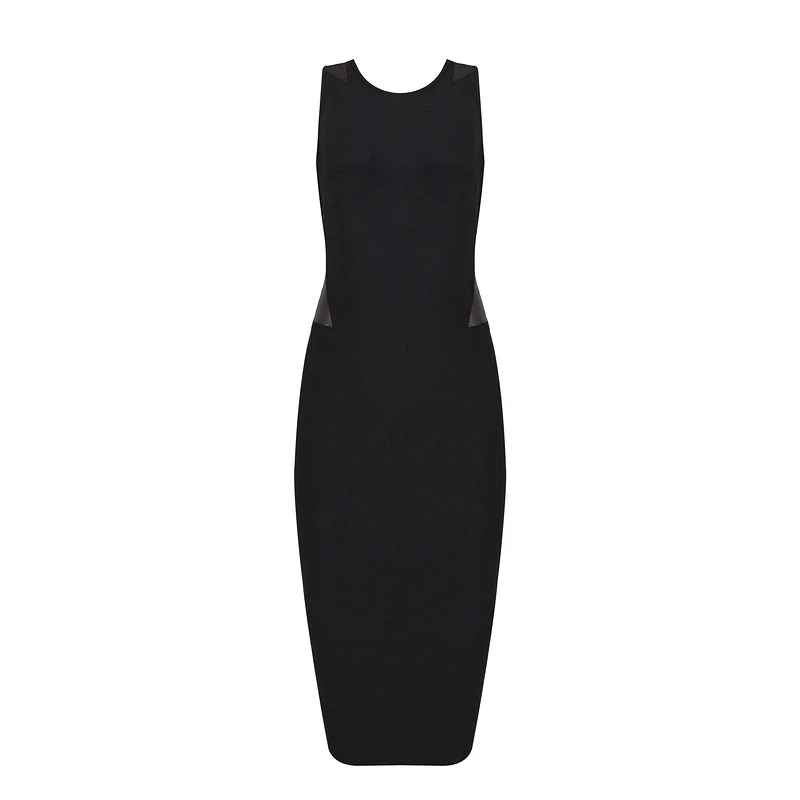 Мода крест обратно ремни платье повязки женщины твердые midi черный летом без