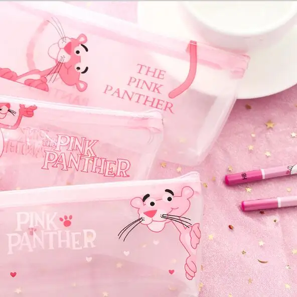 Принт с героями мультфильмов Kawaii, Розовая пантера прозрачный мешок карандаша школьная парта Органайзер карандаш чехол для девочек и Канцелярия для мальчиков расходные материалы