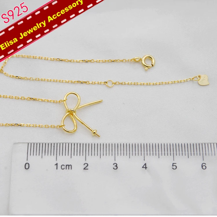 Bowknot Design Pearl Pendant Necklace Findings S925 Sterling Silver Chain Accessory Silver&ampGold Color 3Pcs/Lot | Украшения и