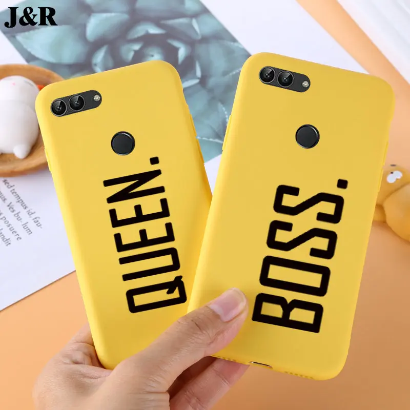 Case For Huawei P Smart TPU Soft Silicon Yellow Back Cover Phone Covers FIG-LX1 Enjoy 7S QUEEN Boss |