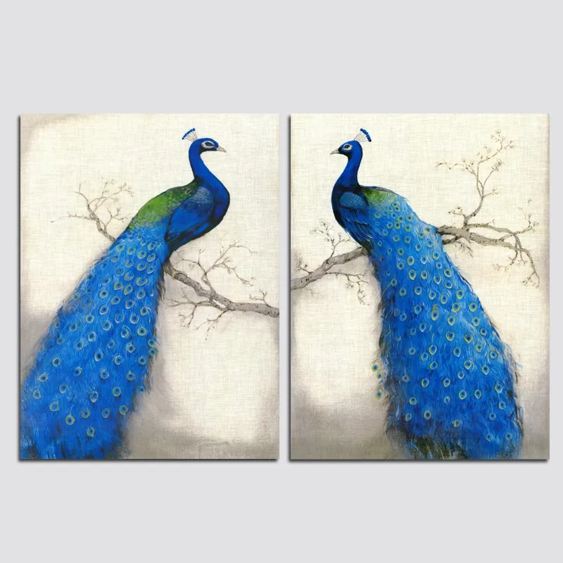 Peahen холст печать винтажный синий павлин стены отрасли живописи животных картины