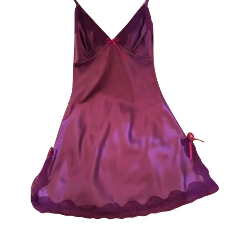 Purple Женское белье, гладкое шелковое кружевное ночное белье, ночная рубашка с v-образным вырезом, ночная рубашка, женское шелковое кружевное платье для сна - Цвет: Purple