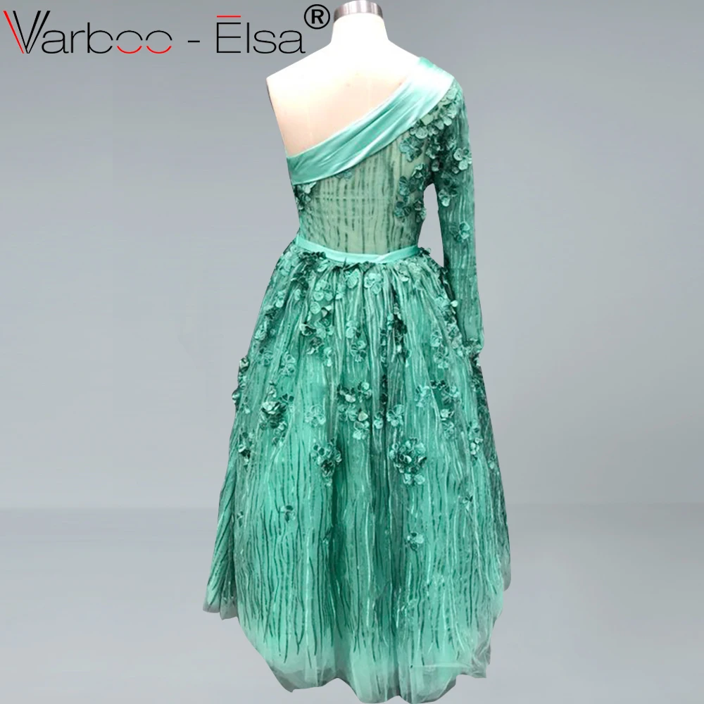 Женское платье на одно плечо VARBOO_ELSA зеленое арабский вечер в Дубае длинное