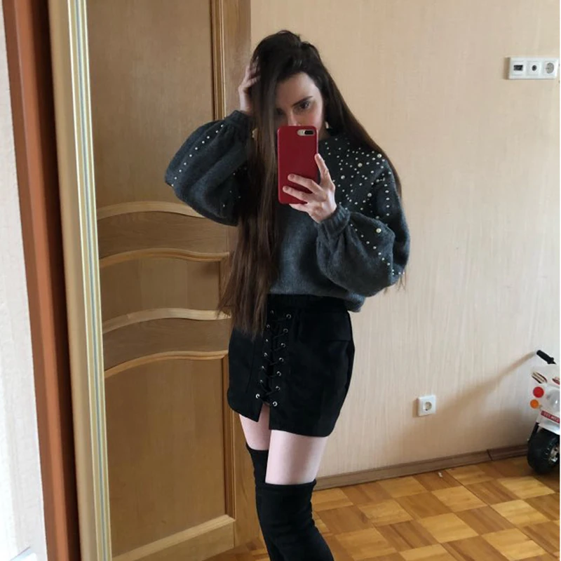 2019 New Fashion Pearl Turtleneck Spring Knitted Women Stretch Sweater Long Sleeve Loose Gray Female Soft Warm Casual Coat | Женская