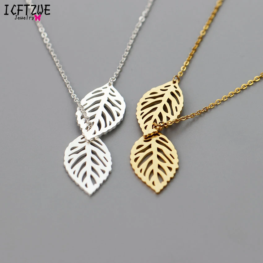 DIANSHANGKAITUOZHE Chain Jewelry Gold Tattoo Choker Stainless Steel Silver Two Lariat Leaf Statement Necklace Women Accessories|statement