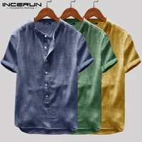 incerun summer mens shirt short sleeve solid color harajuku blouse fashion breathable street casual shirts men camisa 2022 s 5xl