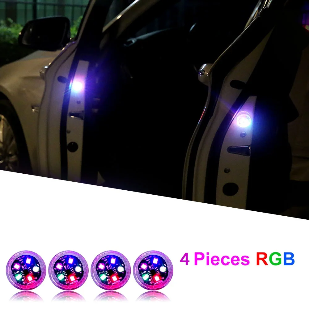 RGB x 4 Lights Светодиодный предупреждающий свет для открывания двери автомобиля, беспроводной магнитный индукционный стробоскоп, мигающий, защита от столкновений сзади - Испускаемый цвет: RGB x 4 Lights