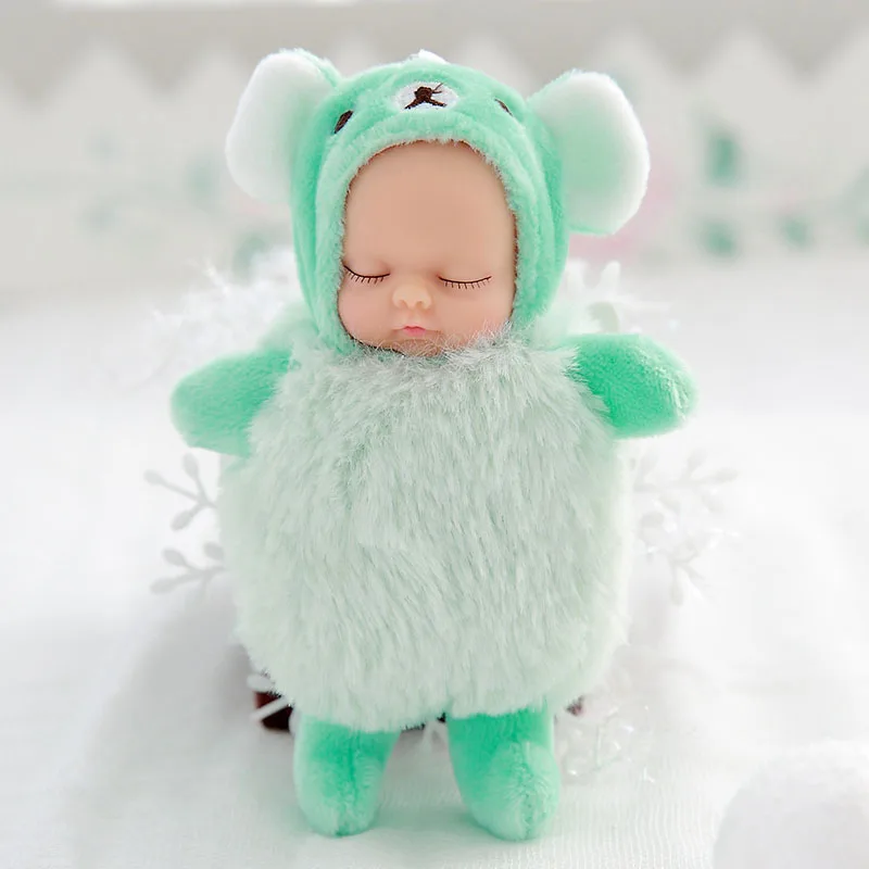 Light green bear Мини kawaii спящие Детские куклы плюшевые игрушки Bjd bebe кукла брелок Подвеска для детей Девочка Рождество подарок на день рождения мягкая ПВХ игрушка - Цвет: Light green bear
