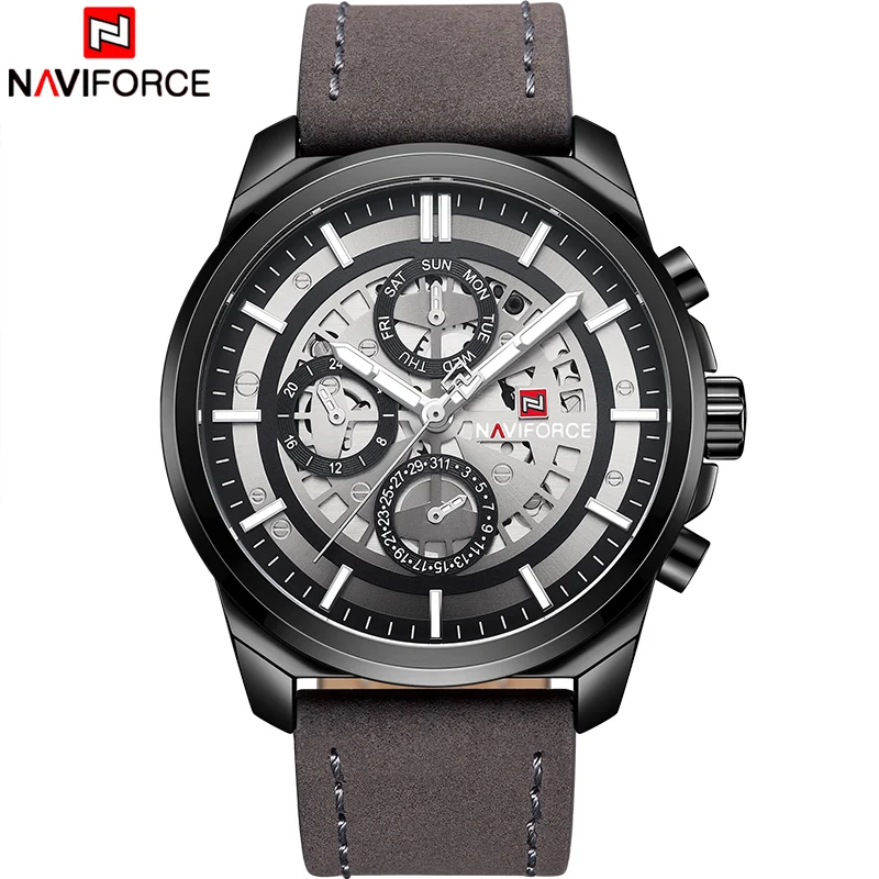 Мужские часы NAVIFORCE Лидирующий бренд мужские повседневные кварцевые с кожаной