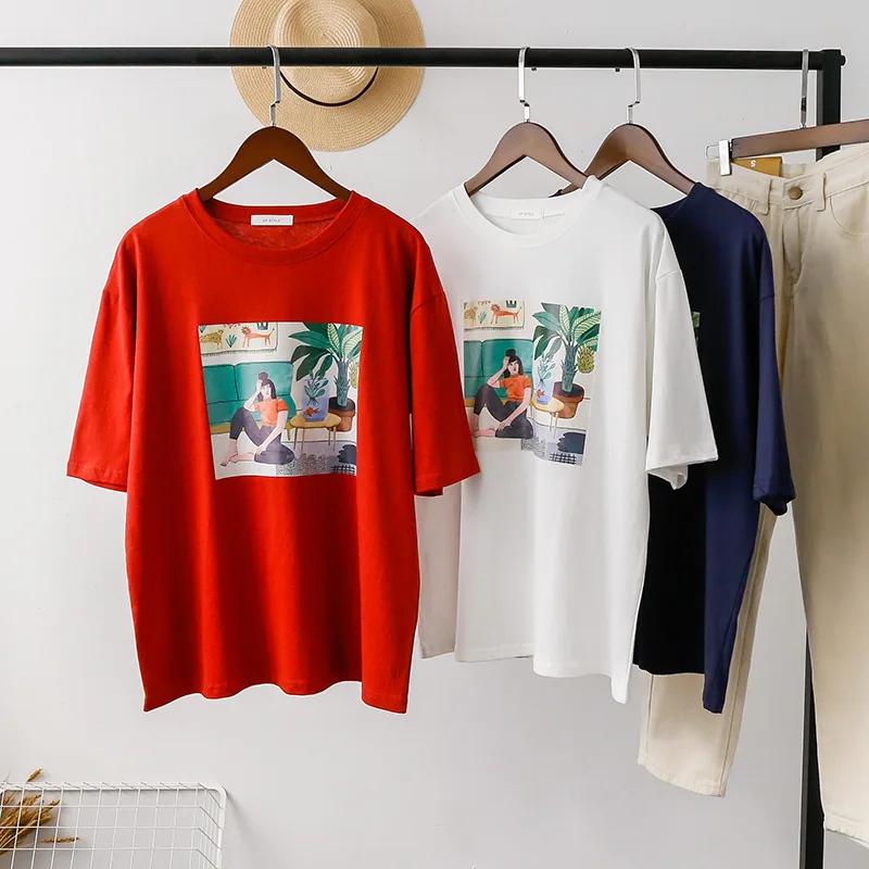 Женская футболка в стиле Харадзюку винтажная Повседневная хлопковая с коротким