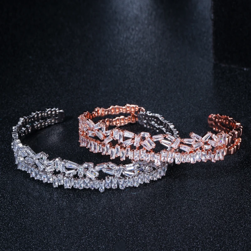 ThreeGraces CZ Ювелирные изделия из кристаллов многослойный AAA кубический цирконий модный багет Браслет манжета браслет для женщин подарок BA006