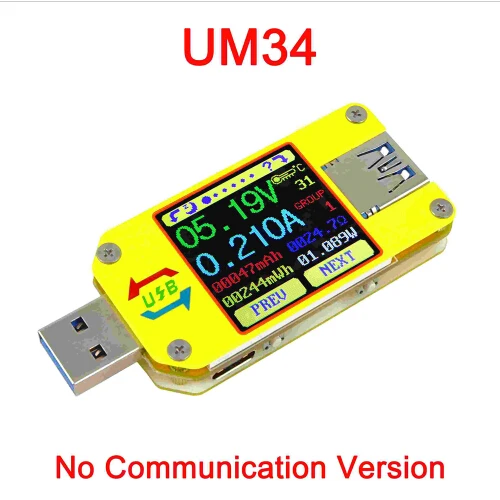 RD USB цветной ЖК-дисплей Напряжение измеритель тока USB Тестер Вольтметр Амперметр батарея зарядный кабель тестер сопротивления - Цвет: UM34