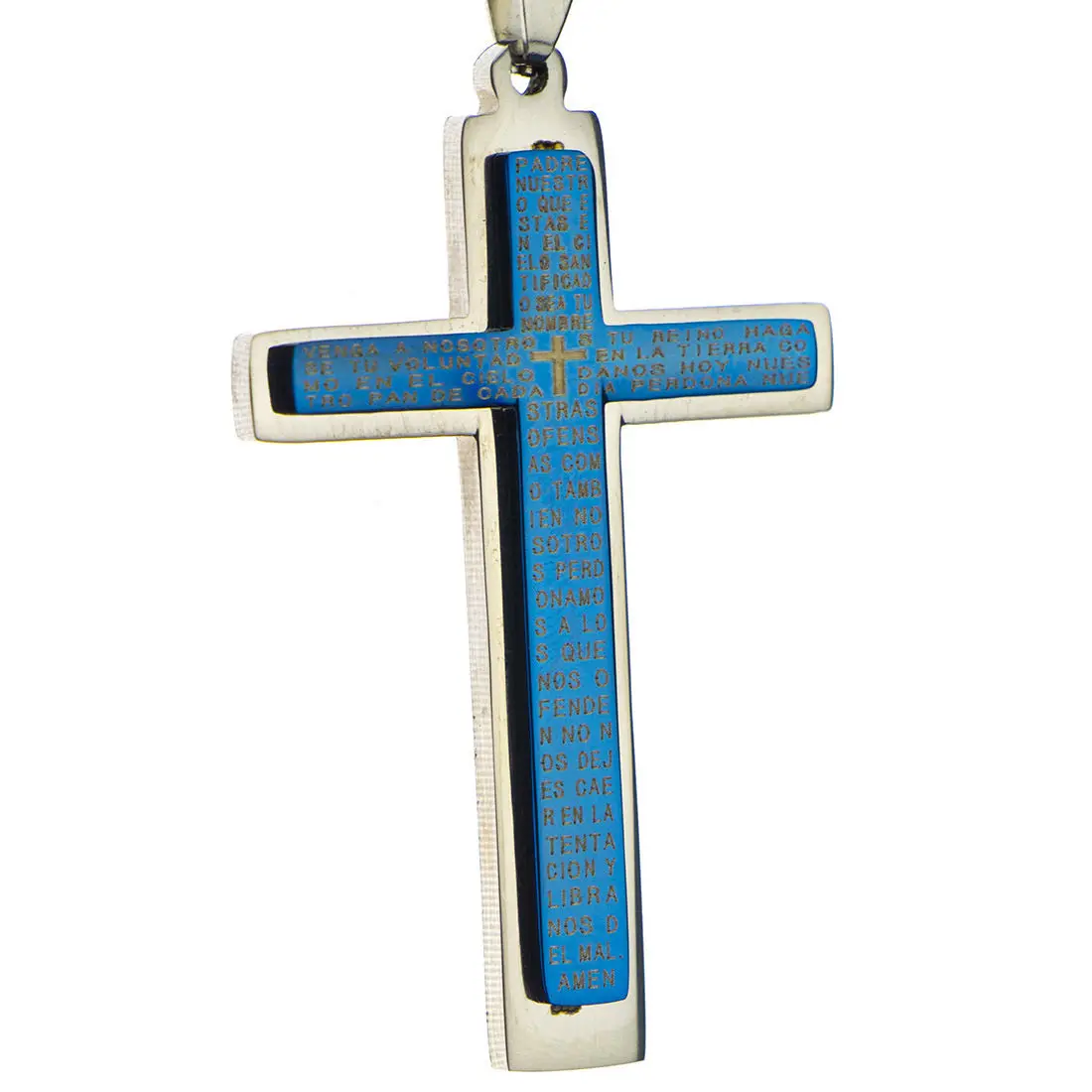 New Gift Unisex's Men Blue Silver Stainless Steel Cross Pendant Necklace Chain Black leather A-2240 | Pendants