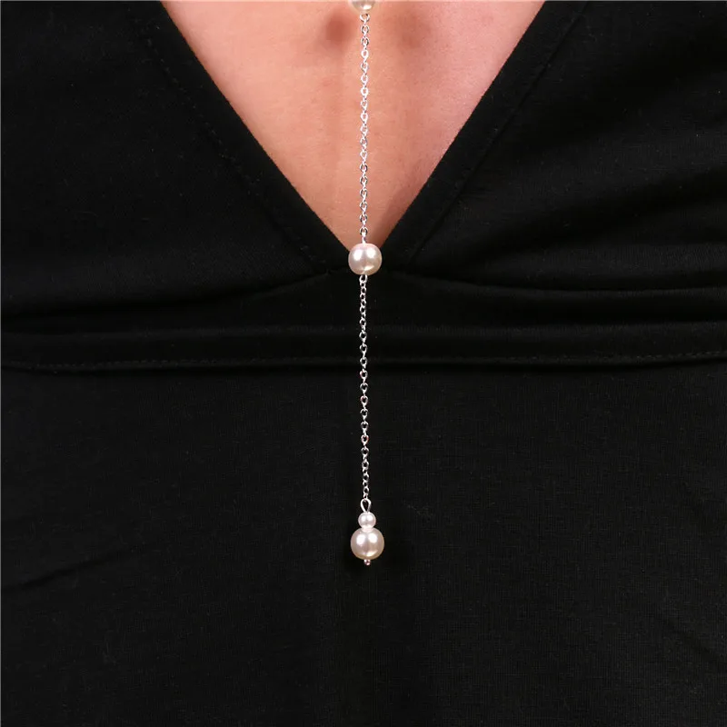 Простое жемчужное ожерелье с подвеской на спине длинное жемчужная Свадебная