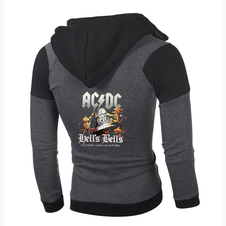 Модные Для мужчин новый ACDC часы Толстовка личность Цвет двойной молнии кардиган