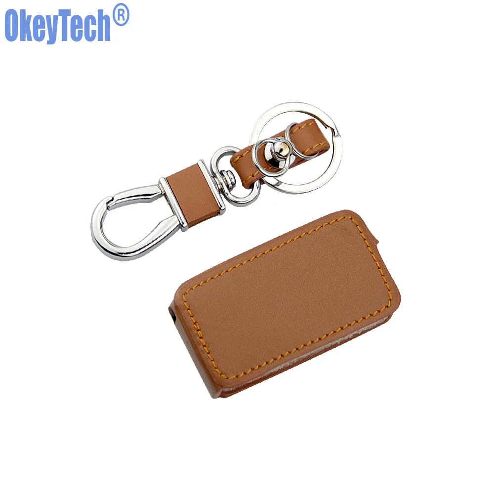 

OkeyTech Genuine Leather Car Key Chain Ring Cover Case Holder For Peugeot 208 207 3008 308 306 RCZ 508 408 407 307 206 2 Buttons