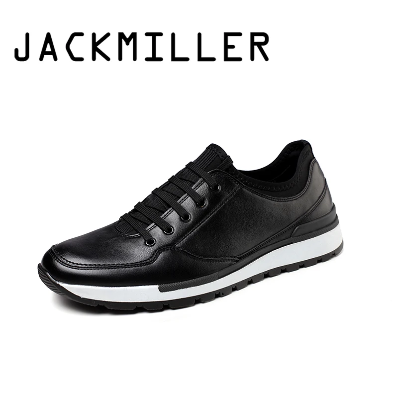 

Jackmiller sneaker men spring autumn artificial leather soft casual shoes men solid black basic lace-up wear-resisted TPR sole