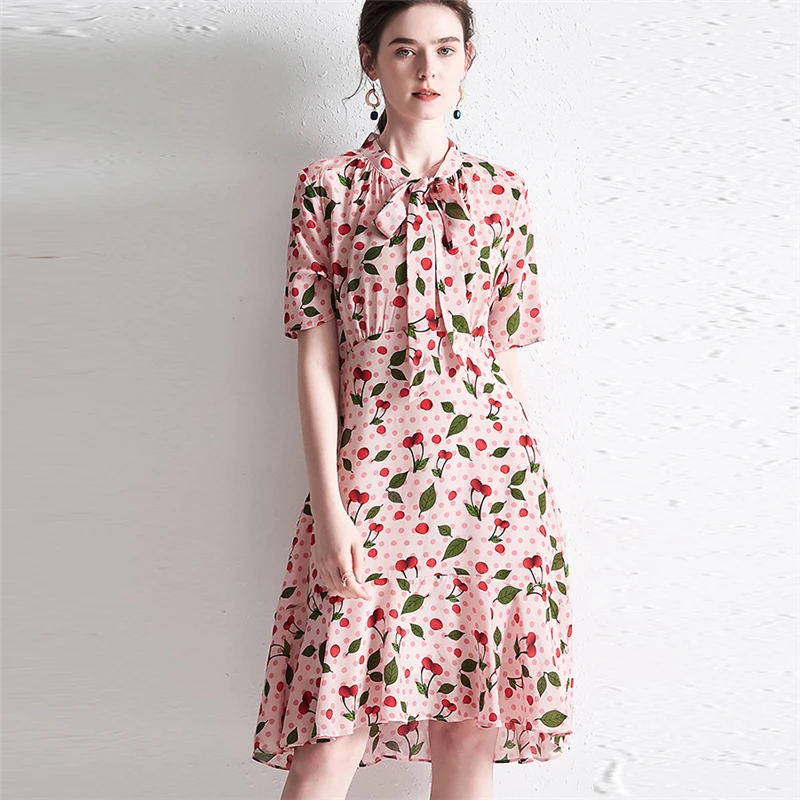 Шелковое платье Европа высокого класса с коротким рукавом женские длинные