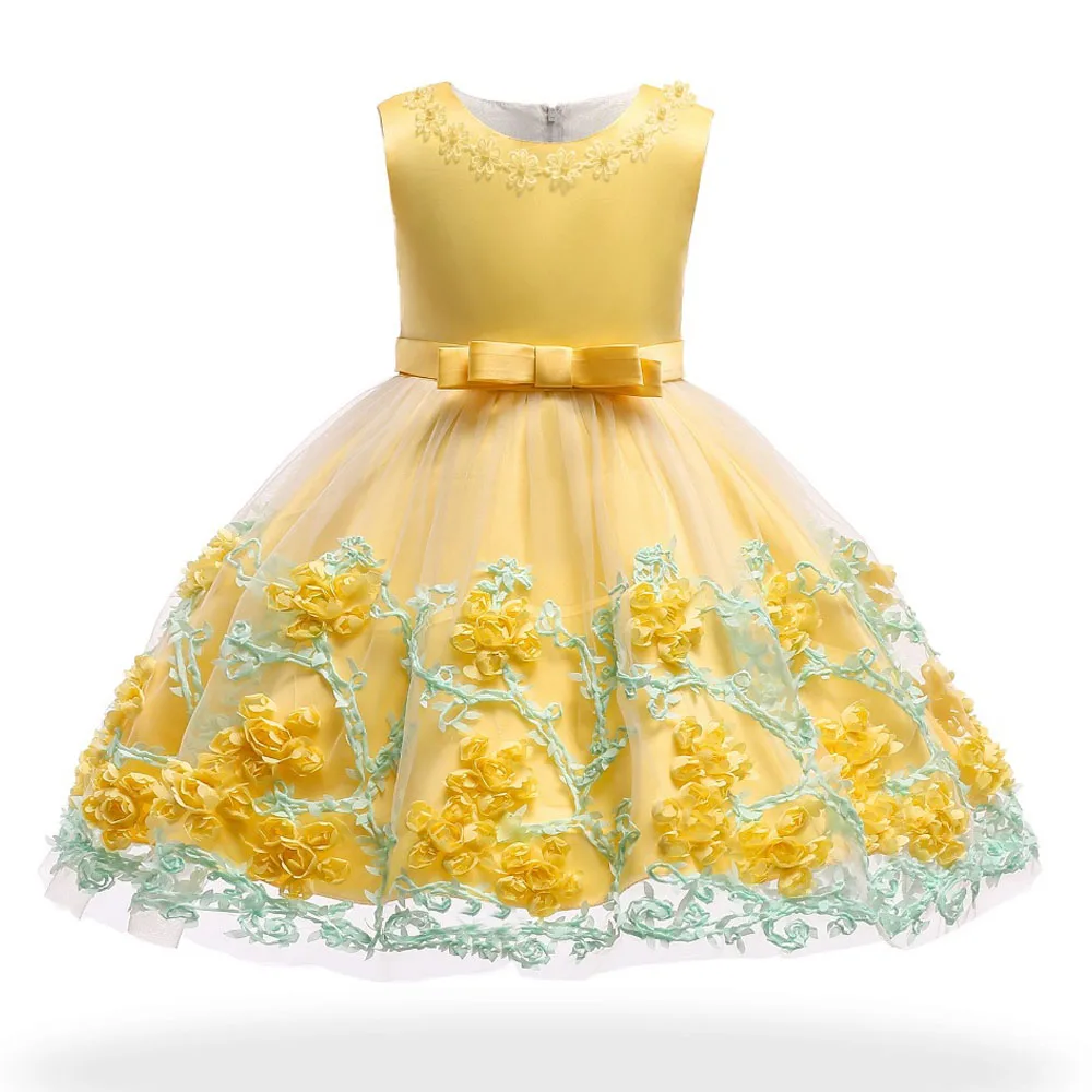 Yellow Коллекция года, костюм принцессы Детские платья для девочек праздничное платье с цветочным рисунком для девочек Элегантное свадебное платье для девочек 3-10 лет - Цвет: Yellow