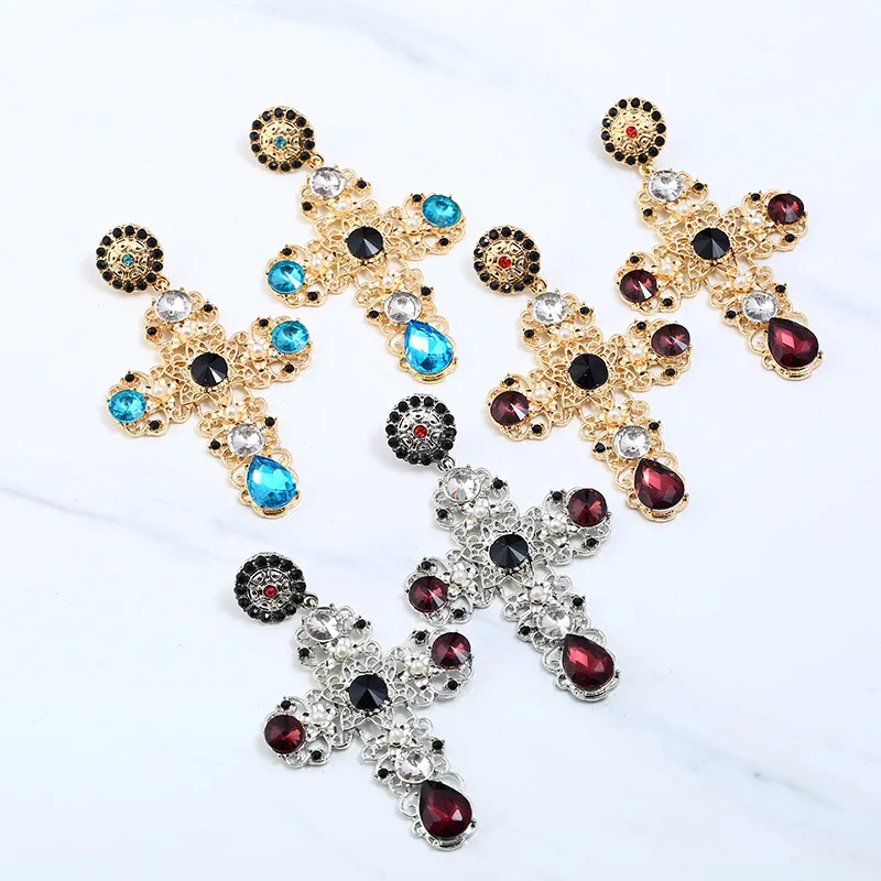 

rhinestone dangle statement earrings for women vintage jewelry pendientes