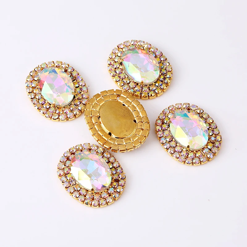 Gold Crystal AB RESEN 3,8X3,0 см, высокое качество, овальные золотые/серебряные со стразами, пришитые стразы, аппликация с плоским основанием, кристаллы для свадебного платья - Цвет: Gold Crystal AB