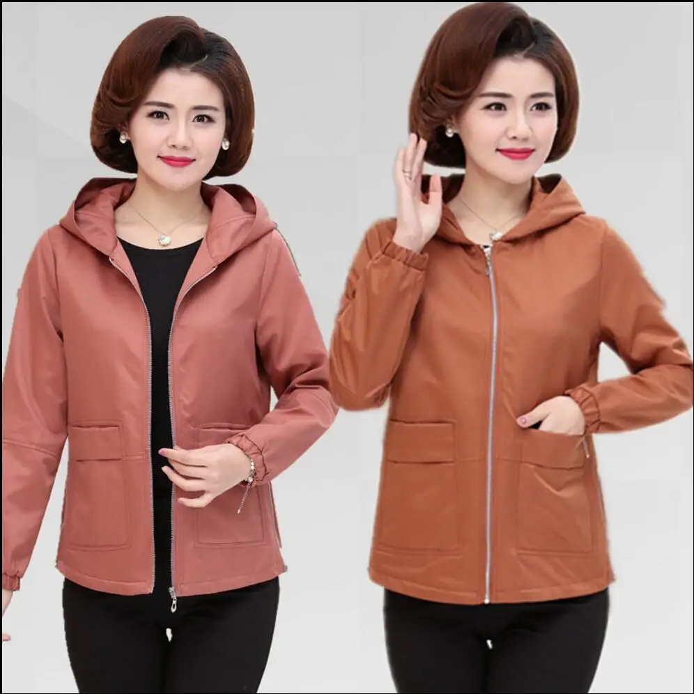 

Xl-4xl 2021 Middle-aged Spring New Fashion Casual Jacket Middle-aged Women's Casual Hooded Jacket Long-sleeved Mother Clothing