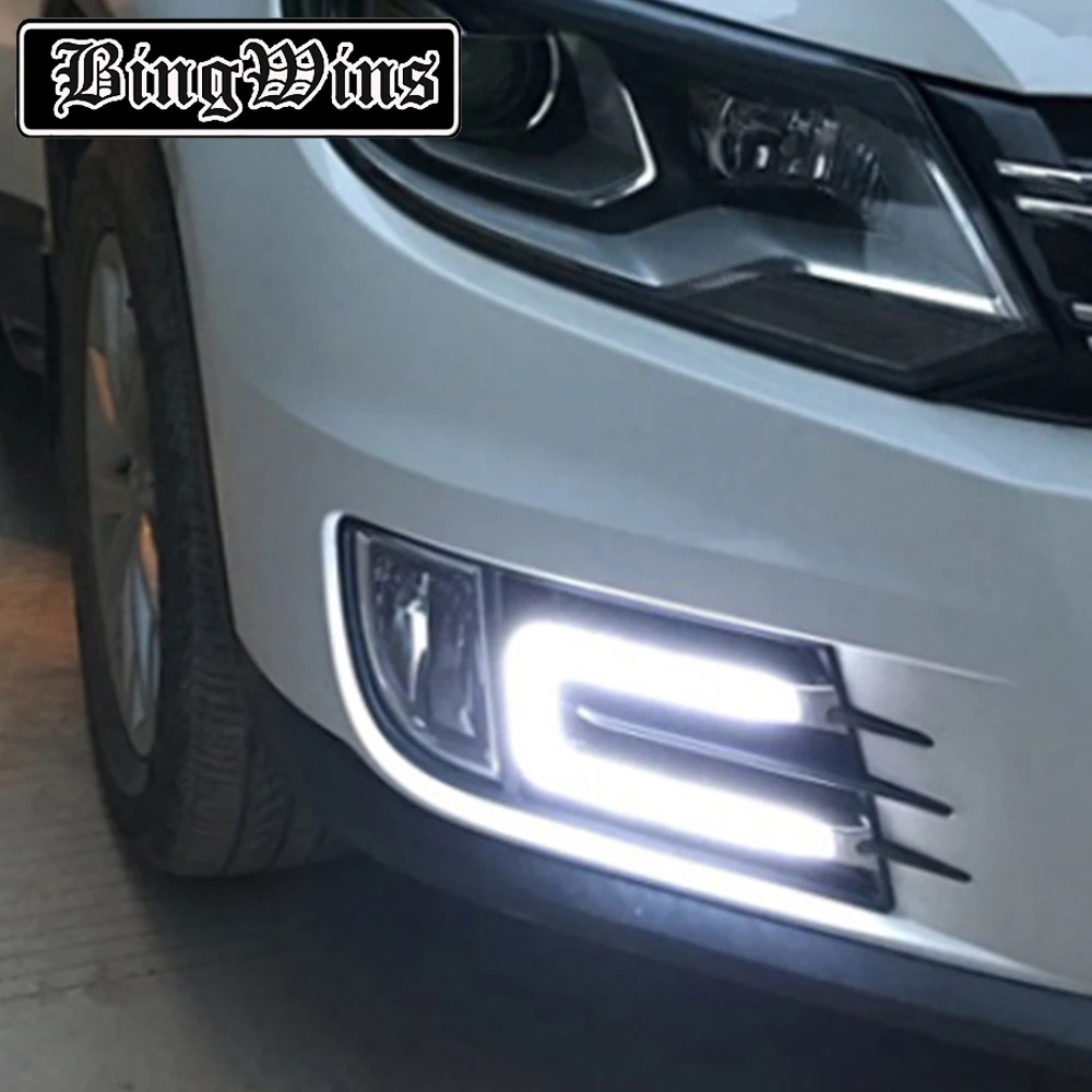 Автомобильный Стайлинг для светодиодный DRL Габаритные огни для VW Tiguan 2013- противотуманная фара белый цвет желтый, синий; размеры 34–43 светодиодный бар и светодиодный спот Стиль
