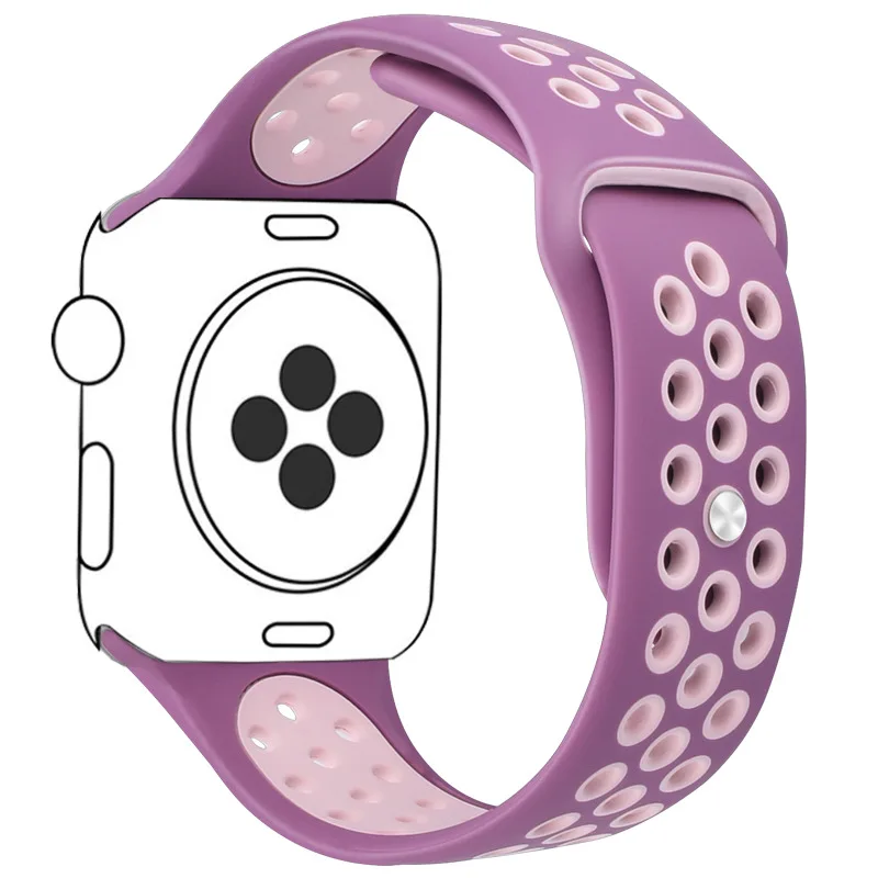 Purple Pink Силиконовый ремешок для наручных часов Apple Watch, версии 40/44/42/38 мм для ремешок для часов аpple для наручных часов iwatch, ремешок Nike мл размерного ряда 1/2/3/4 - Цвет: Purple Pink