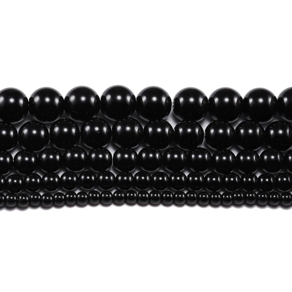 1strand/lot 4 6 8 10 12 mm Natural Stone Smooth Glisten Black Glass Bead Loose Spacer Bracelet Beads Supplier For Jewelry Making - купить по