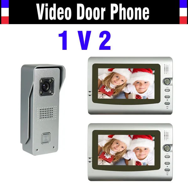 Nieuwe 7 inch Lcd Deurtelefoon Deurbel Intercom Systeem 1-IR Nachtzicht Legering Camera + 2-Monitor Videodoorphone intercom kit
