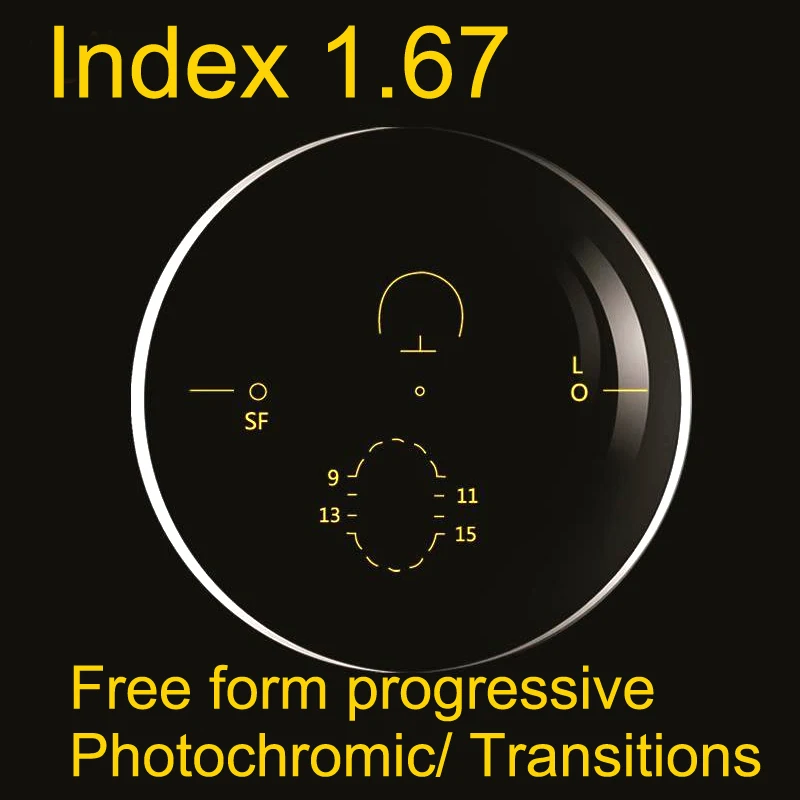 High Index 1.67 Free Form Progressive  Photochromic Lens (UV400)  Transitions Gray HMC Anti-Reflective And Anti-Scratch