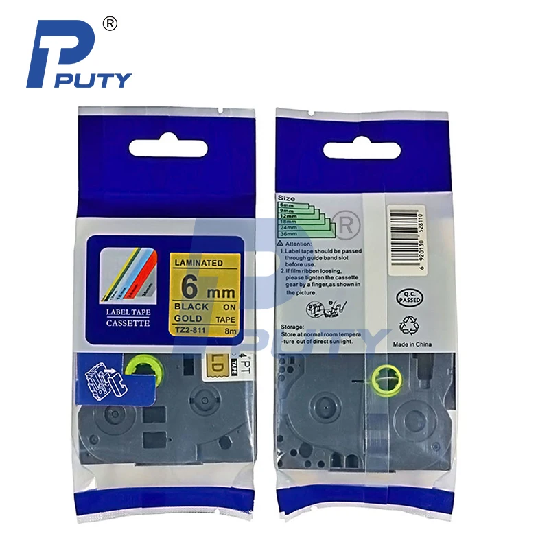 10Pcs Compatible TZ 811 TZe TZe-811 6mm 1/4&quot 8m Black on Gold Lamintated Label Tape Cassette for Brother P touch Printer PT-D210 |