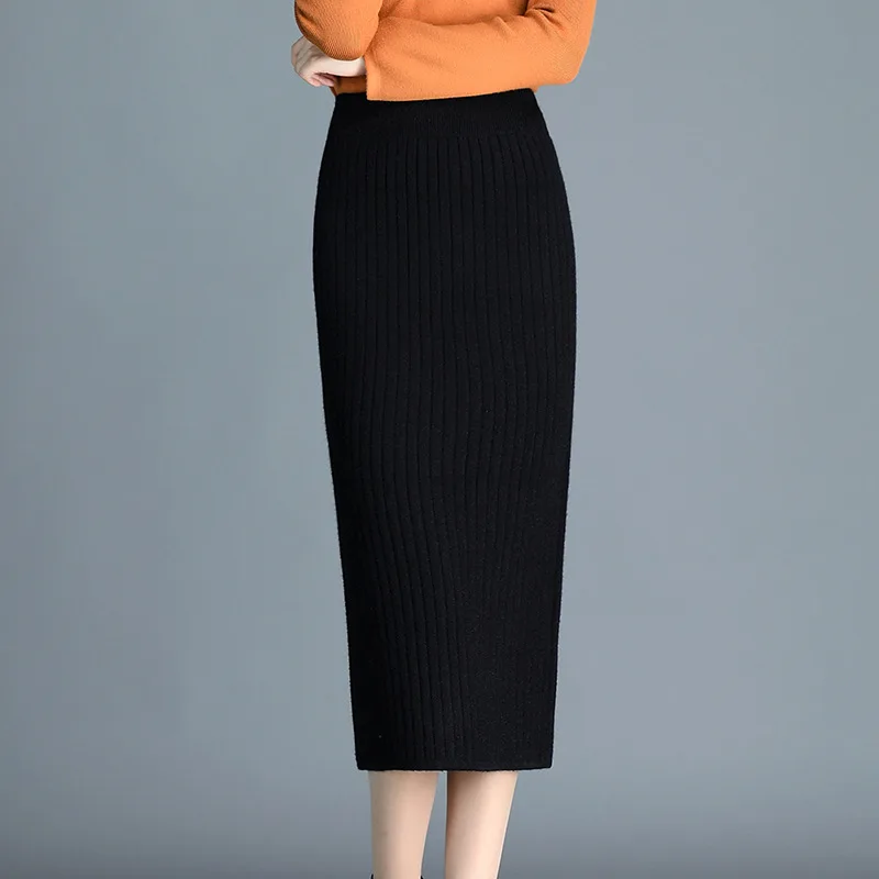2019 Весенняя трикотажная полосатая офисная юбка миди сексуальная тонкая спина