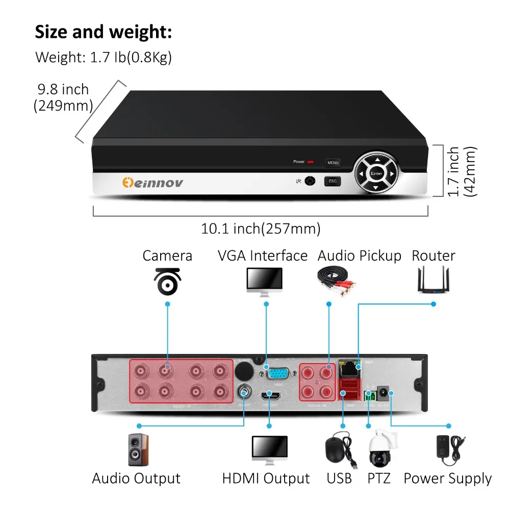 Комплект видеонаблюдения Einnov 8CH AHD DVR комплект 1080 P HD IR ночного наружного