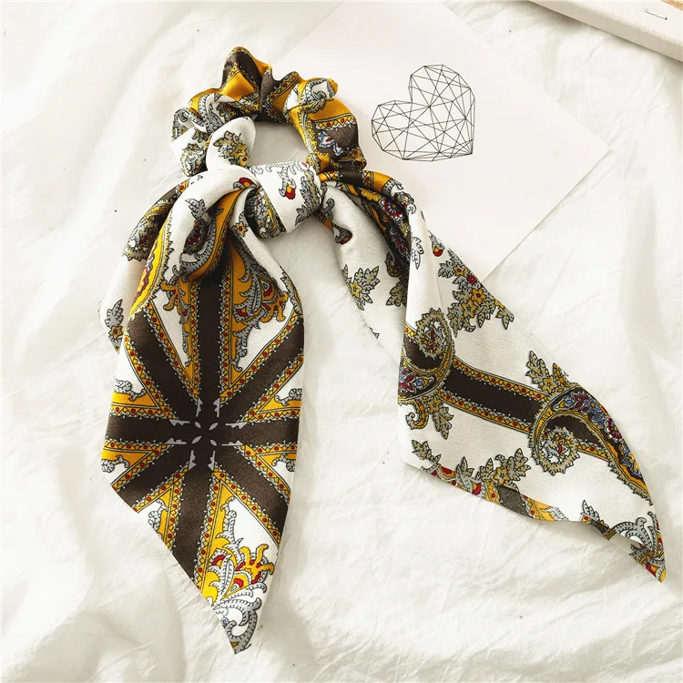 B-4 Summer Flower Printed Women Elastic Scrunchies Hair Bands Retro Hair Ties Scarf Rubber Band Hair Accessories for Women Girls - Цвет: B-4