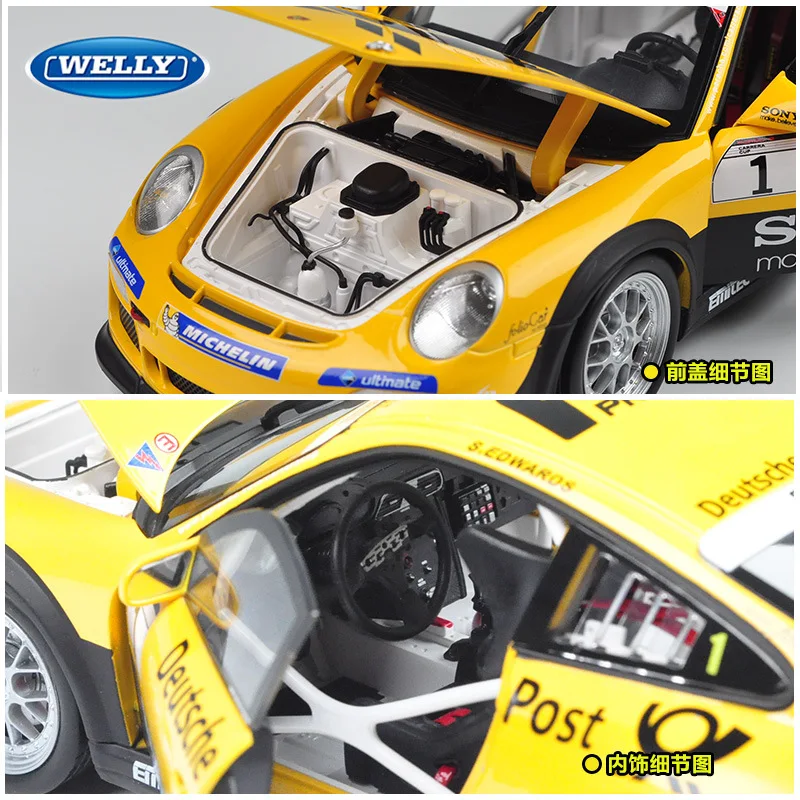 1:18 литая под давлением модель спортивного автомобиля игрушки для Porschedal 911 Gt3 чашка с рулевым колесом управление передним колесом рулевая игрушка с коробкой