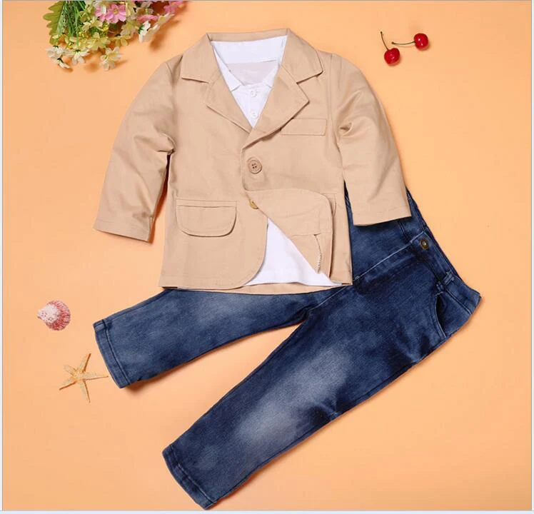 Детские комплекты одежды для мальчиков 3 шт./компл. (джинсы + рубашка пальто)