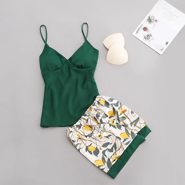 Sexy Women Pajamas Set 4 Pcs Sexy Lace Pyjamas Femme Girls Satin Silk Sleepwear Nightgown Pijamas Robes Sleep Lounge Homewear - Цвет: green-2pcs